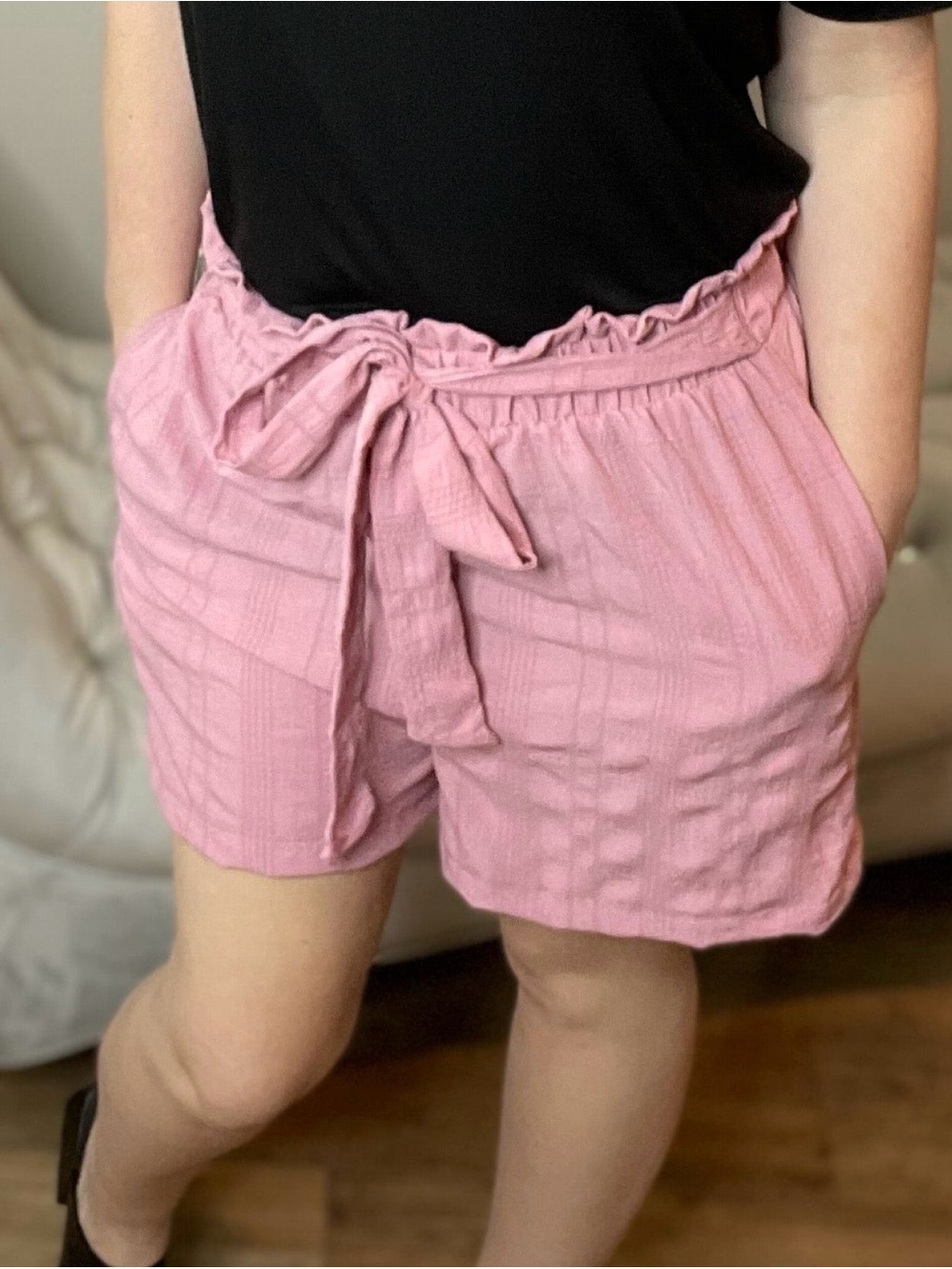 S M XXL XXXL Women's Pink Tie-Waist Casual Shorts